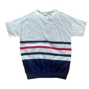 Gearing Up Vintage Short Sleeve Striped Red White Blue Sweater Mens Size Medium